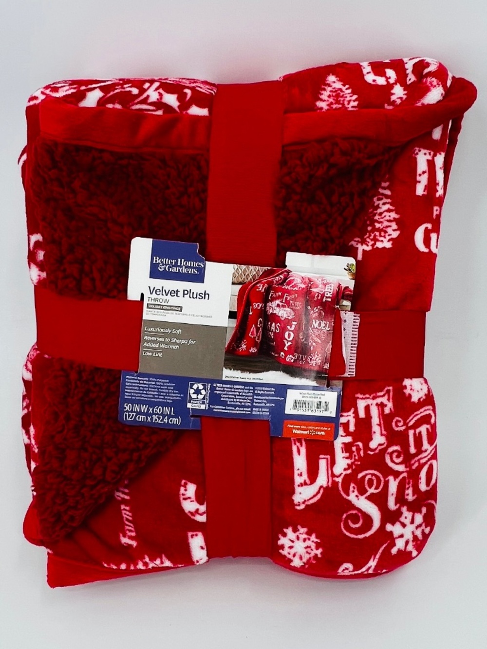 BH&G Holiday Velvet Plush Fleece Throw Blanket Christmas Winter Homey Snow Cozy